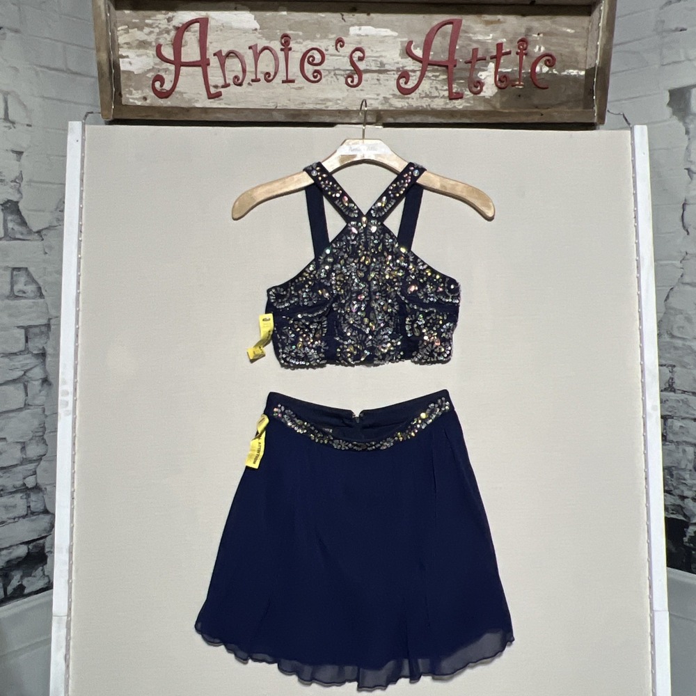 A. Byer 2 Piece Dress Homecoming Prom Navy Blue Sequin Party Cocktail Juniors 7